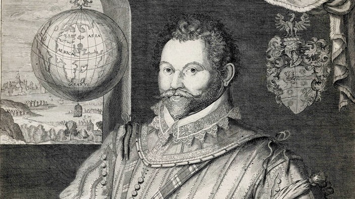 Porträt Sir Francis Drake, Stich aus 16. Jhdt.