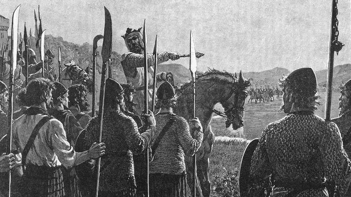Robert Bruce mit seinen Männern vor der Schlacht von Bannockburn 1314