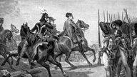 Kaiser Napoleon I. beim Abreiten seiner Armee in der Schlacht bei Jena und Auerstedt