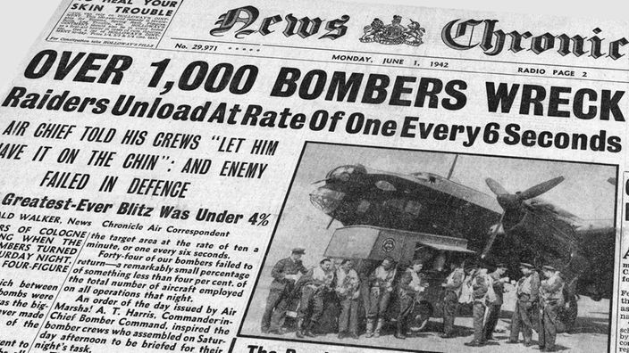 Britischer Zeitungsbericht über den "1.000-Bomber-Angriff" auf Köln in der Nacht vom 30.05. auf den 31.05.1942