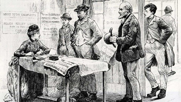 Ehrenamtlich betriebenes Arbeitslosenbüro, 1887 in Chelsea, England