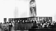 20. KPdSU-Parteitag 1956 in Moskau, Nikita Chruschtschow - erster Sekretär der KPDSU - am Rednerpult