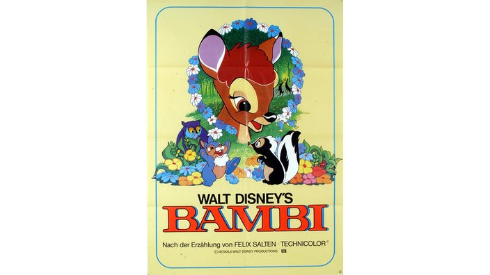 Filmplakat zum Zeichentrickfilm "Bambi" (USA, 1942) von Regisseuren Walt Disney und David D. Hand.