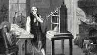 James Watt 1763 in seinem Laboratorium (Stich)