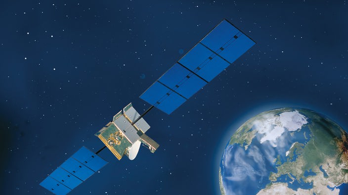 Computerbild zeigt Animation des "Astra 1A"-Satelliten beim Umrunden der Erde
