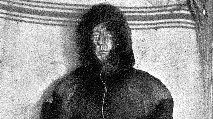 Zeichnung zeigt den norwegischen Polarforscher Roald Amundsen