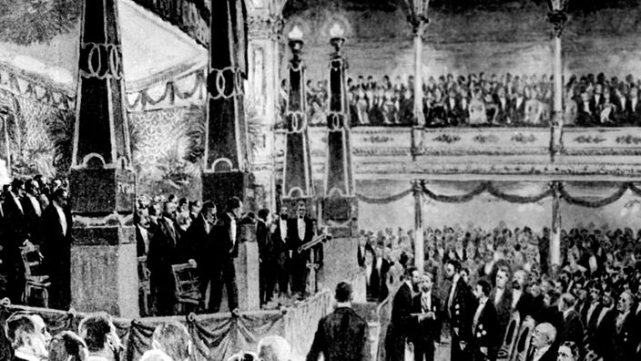 Erste Nobelpreisverleihung 1901 im Spiegelsaal des Grand Hotel, Stockholm