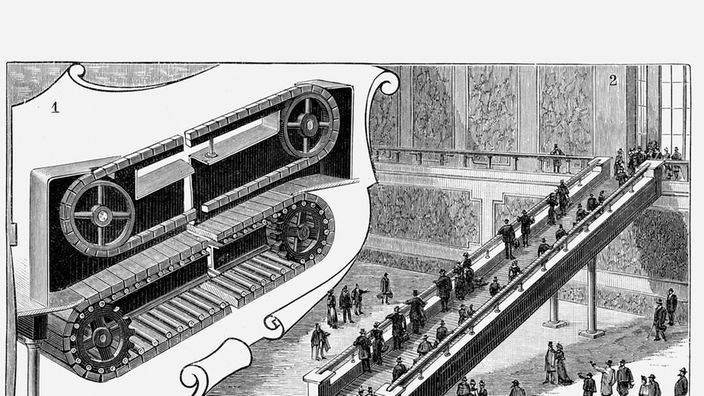 Reno-Rolltreppe bei Vorführung, groß technisches Detail (Zeichnung) 