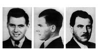 Josef Mengele, Lagerarzt im KZ Auschwitz (Die Aufnahmen links und in der Mitte sind von 1938, die Aufnahme rechts von 1956)