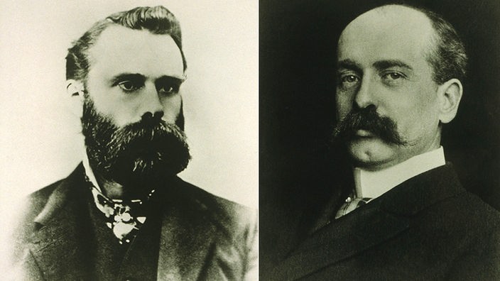 Dow-Jones-Begründer Charles Dow (l) , Edward Jones (Porträtsfotos, um 1900)
