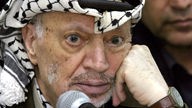 Palästinenserpräsident Jassir Arafat am 13.09.2003 in seinem damaligen Amtssitz in Ramallah (Israel)