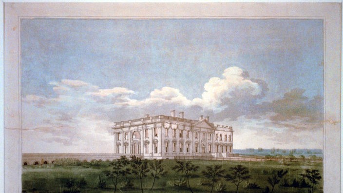 Das Weiße Haus in Washington, Kupferstich von 1814