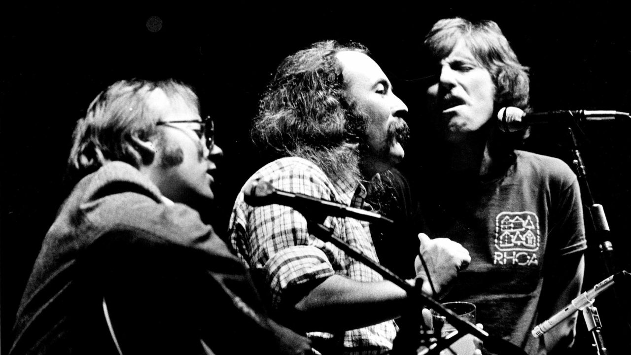 Crosby, Stills & Nash 1977 bei einem Auftritt in Saint Paul, Minnesota