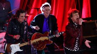 Mick Jagger, Keith Richards und Ronnie Wood bei einem Auftritt in New York im Oktober 2023