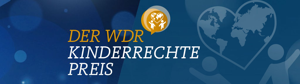 blauer Hintergrund, Schriftzug "Der WDR Kinderrechtepreis"