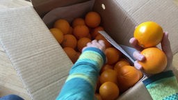 Ein Karton voller Orangen