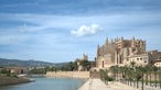 Das Bild zeigt die Kathedrale Palmas "La Seu" am Wasser.