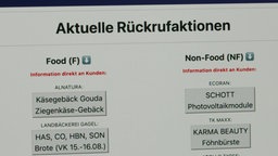 Eine Website informiert über aktuelle Rückrufaktionen.