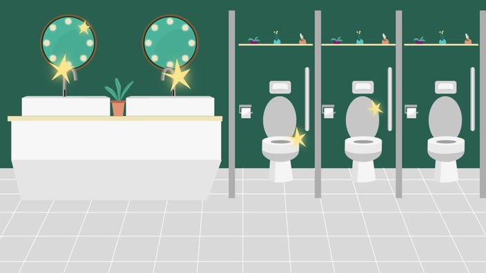 Das Bild zeigt eine Illustration von schönen öffentlichen Toiletten.