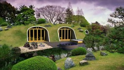 Das Bild zeigt eine Grafik von einem "Hobbithaus", das unter der Grasnarbe gebaut wurde.