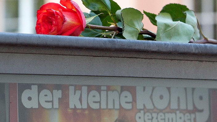 Eine Rose und ein Theaterplakat