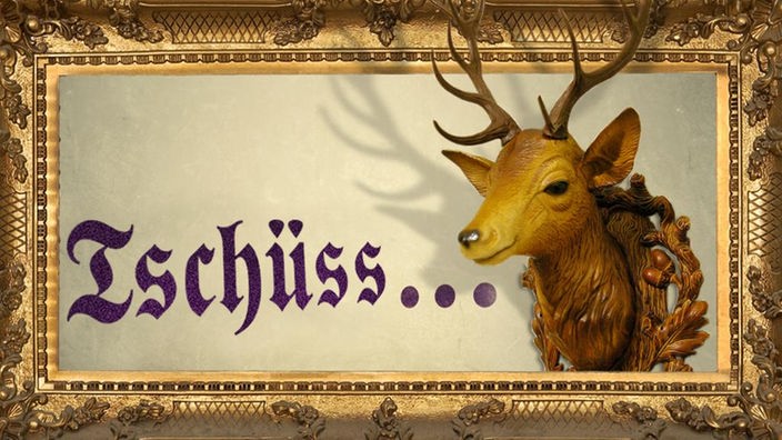 Grafik: Hirschkopf mit Schriftzug "Tschüss"